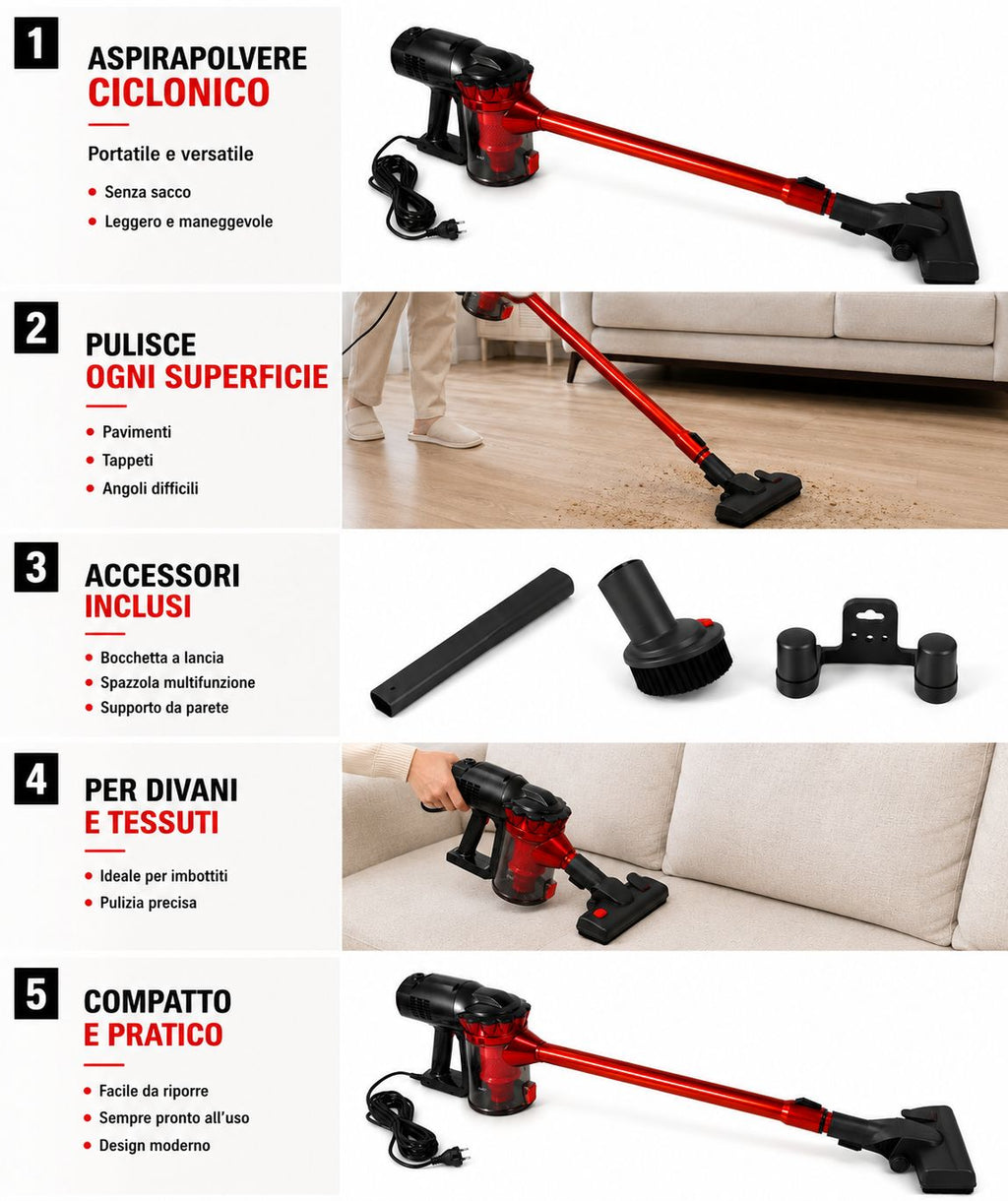 Aspirapolvere Ciclonico Portatile 3 in 1